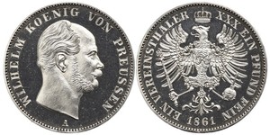 1 Thaler Kingdom of Prussia (1701-1918) Silver Wilhelm I, German Emperor (1797-1888)