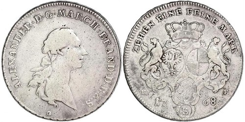 1 Thaler Principality of Ansbach (1398–1792) Silver Charles Alexander, Margrave of Brandenburg-Ansbach (1736 – 1806)