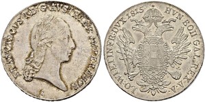 1 Thaler 奧地利帝國 (1804 - 1867) 銀 弗朗茨二世 (神圣罗马帝国) (1768 - 1835)