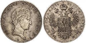 1 Thaler 奧地利帝國 (1804 - 1867) 銀 Ferdinand I of Austria (1793 - 1875)