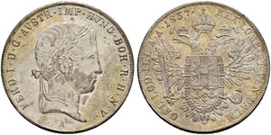 1 Thaler 奧地利帝國 (1804 - 1867) 銀 Ferdinand I of Austria (1793 - 1875)