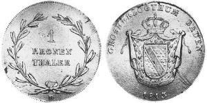 1 Thaler 巴登大公國 (1806 - 1918) 銀 卡尔·路德维希·弗里德里希 (巴登) (1786 - 1818)