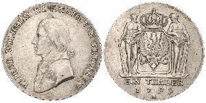 1 Thaler 普魯士王國 (1701 - 1918) 銀 腓特烈·威廉三世 (1770 -1840)