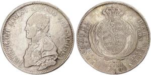 1 Thaler 萨克森王国 (1806 - 1918) 銀 弗里德里希·奥古斯特一世 (萨克森国王)