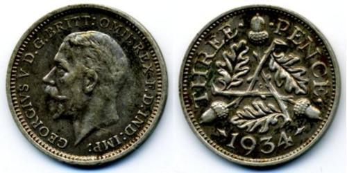 1 Threepence Feriind Kiningrik (1922-) Argent George V (1865-1936)