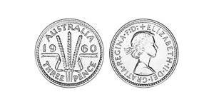 1 Threepence Australien (1939 - ) Silber Elizabeth II (1926-2022)