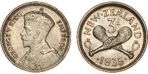 1 Threepence / 3 Penny Nuova Zelanda Argento Giorgio V (1865-1936)