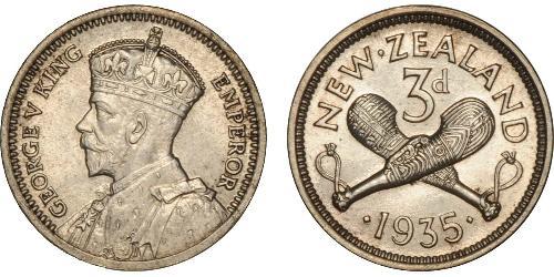 1 Threepence / 3 Penny Nuova Zelanda Argento Giorgio V (1865-1936)