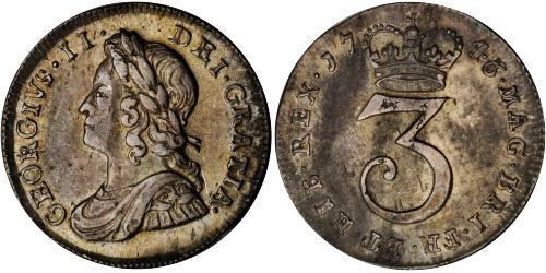 1 Threepence / 3 Penny Regno Unito di Gran Bretagna (1707-1801) Argento Giorgio II (1683-1760)