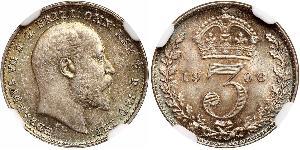 1 Threepence / 3 Penny Vereinigtes Königreich von Großbritannien und Irland (1801-1922) Silber Eduard VII (1841-1910)