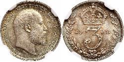 1 Threepence / 3 Penny 大不列颠及爱尔兰联合王国 (1801 - 1922) 銀 爱德华七世 (1841-1910)