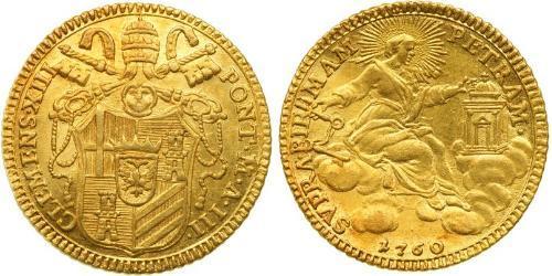 1 Zecchino Папская область (752-1870) Золото Климент XIII  (1693 -1769)