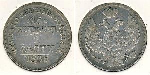 1 Zloty / 15 Copeca Impero russo (1720-1917) / Regno del Congresso (1815-1915) Argento Nicola I (1796-1855)