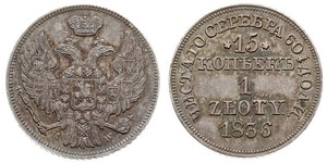1 Zloty / 15 Copeca Impero russo (1720-1917) / Regno del Congresso (1815-1915) Argento Nicola I (1796-1855)