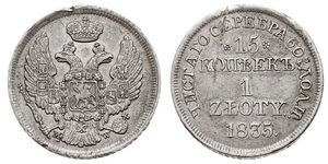 1 Zloty / 15 Copeca Impero russo (1720-1917) / Regno del Congresso (1815-1915) Argento Nicola I (1796-1855)