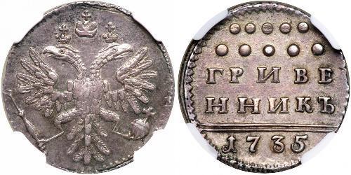 1 Гривенник / 10 Копейка Российская империя (1720-1917) Серебро Анна Иоанновна (1693-1740)