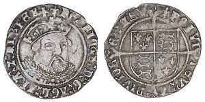 1 Гроут Королевство Англия (927-1649,1660-1707) Серебро Генрих VIII (1491 - 1547)
