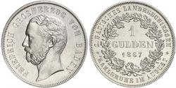 1 Gulden Grand-duché de Bade (1806-1918) Argent Frédéric Ier de Bade (1826-1907) (1826 - 1907)