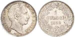1 Гульден Королевство Бавария (1806 - 1918) Серебро Максимилиан II (король Баварии)(1811 - 1864)