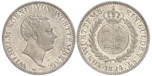 1 Гульден Королевство Вюртемберг (1806-1918) Серебро Вильгельм I (король Вюртемберга)