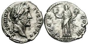 1 Денарий Римская империя (27BC-395) Серебро Антонин Пий  (86-161)