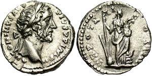 1 Денарий Римская империя (27BC-395) Серебро Антонин Пий  (86-161)