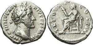 1 Денарий Римская империя (27BC-395) Серебро Антонин Пий  (86-161)