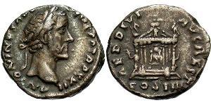 1 Денарий Римская империя (27BC-395) Серебро Антонин Пий  (86-161)