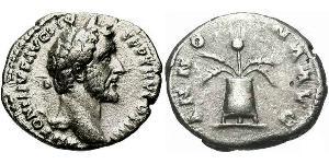 1 Денарий Римская империя (27BC-395) Серебро Антонин Пий  (86-161)