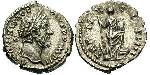 1 Денарий Римская империя (27BC-395) Серебро Антонин Пий  (86-161)