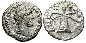 1 Денарий Римская империя (27BC-395) Серебро Антонин Пий  (86-161)