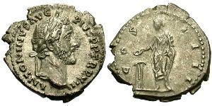 1 Денарий Римская империя (27BC-395) Серебро Антонин Пий  (86-161)