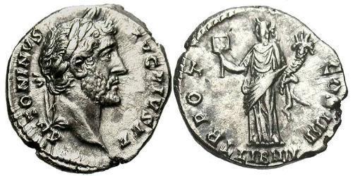1 Денарий Римская империя (27BC-395) Серебро Антонин Пий  (86-161)