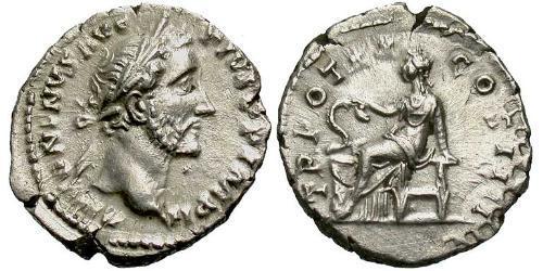 1 Денарий Римская империя (27BC-395) Серебро Антонин Пий  (86-161)