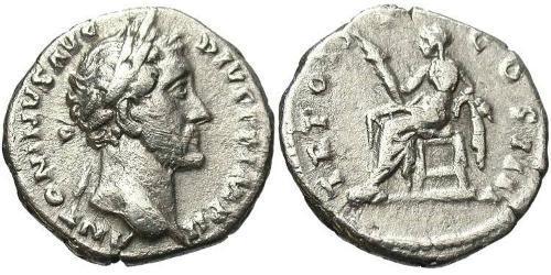 1 Денарий Римская империя (27BC-395) Серебро Антонин Пий  (86-161)