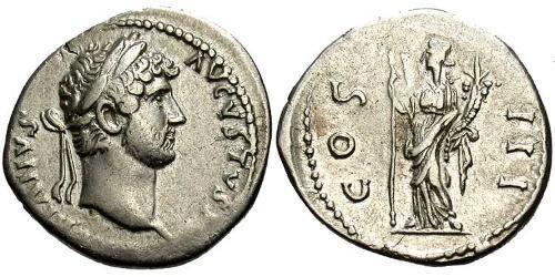 1 Денарий Римская империя (27BC-395) Серебро Адриан (76 - 138) 