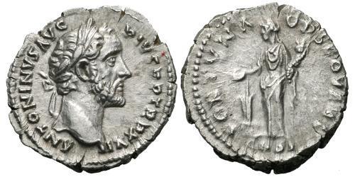 1 Денарий Римская империя (27BC-395) Серебро Антонин Пий  (86-161)