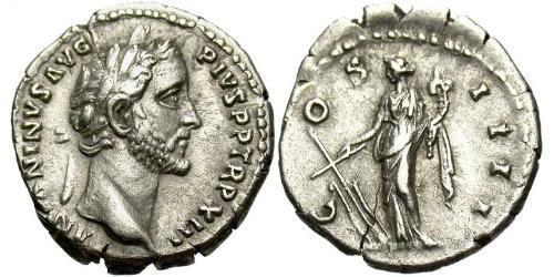 1 Денарий Римская империя (27BC-395) Серебро Антонин Пий  (86-161)