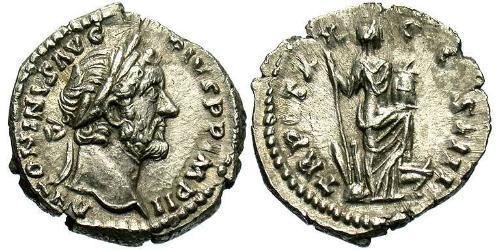 1 Денарий Римская империя (27BC-395) Серебро Антонин Пий  (86-161)