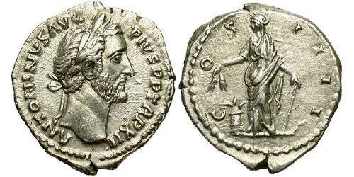 1 Денарий Римская империя (27BC-395) Серебро Антонин Пий  (86-161)