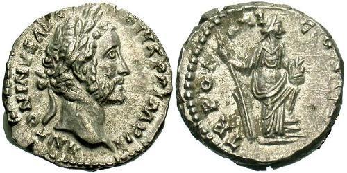 1 Денарий Римская империя (27BC-395) Серебро Антонин Пий  (86-161)