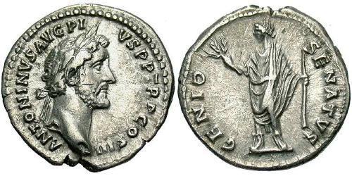 1 Денарий Римская империя (27BC-395) Серебро Антонин Пий  (86-161)