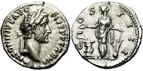 1 Денарий Римская империя (27BC-395) Серебро Антонин Пий  (86-161)