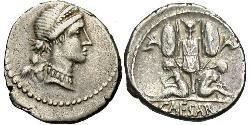 1 Денарий Римская республика (509BC-27BC) Серебро Юлий Цезарь (100BC- 44 BC)