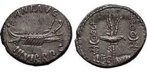 1 Денарий Римская республика (509BC-27BC) Серебро Марк Антоний (83BC-30BC)