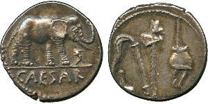 1 Денарий Римская республика (509BC-27BC) Серебро Юлий Цезарь (100BC- 44 BC)