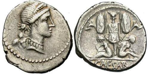 1 Денарий Римская республика (509BC-27BC) Серебро Юлий Цезарь (100BC- 44 BC)