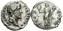 1 Денарій Римська імперія (27BC-395) Срібло Антоній Пій  (86-161)