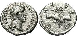 1 Денарій Римська імперія (27BC-395) Срібло Антоній Пій  (86-161)