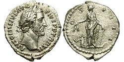 1 Денарій Римська імперія (27BC-395) Срібло Антоній Пій  (86-161)